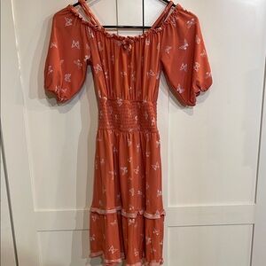Kids Orange Off-Shoulder butterfly Dress